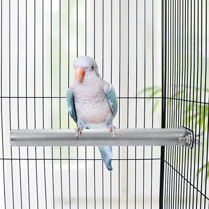 Wontee Bird Perch Stand Stainless Steel Parrot Cage Perch Accessories for Parakeets Cockatiels Conures African Greys Macaws Amazon Parrots (M (9.8"x1")