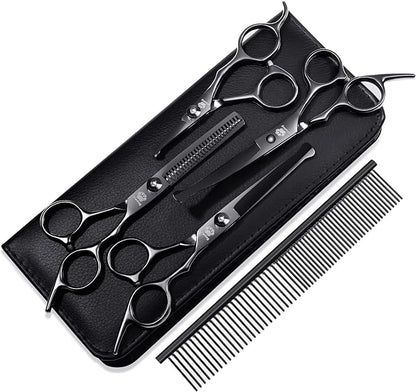 Dog Grooming Scissors Kit with Safety Round Tips, GLADOG Professional 6 in 1 Grooming Scissors for Dogs, Sharp and Heavy-duty Dog Grooming Shears for Dogs Cats