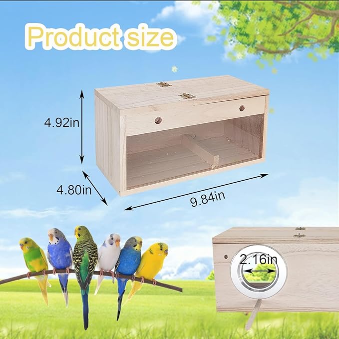 Tfwadmx Parakeet Nesting Box Transparent Bird Nest Box Wood Bird House for Cage Budgie Breeding Boxes for Parrotlets, Lovebirds and Other Small Sized Birds 9.8" x 4.8" x 4.9"