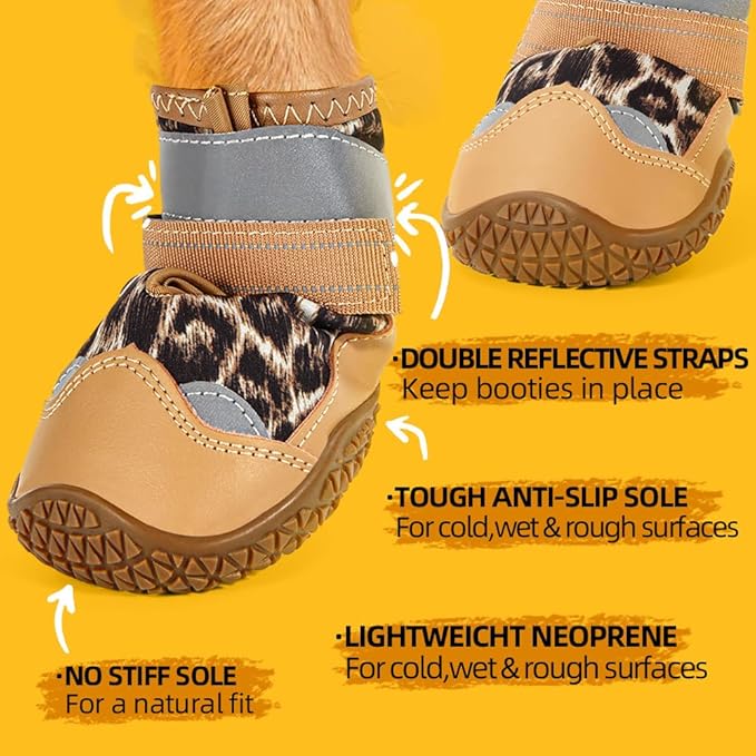Dog Shoes for Large Dogs, Medium Dog Boots & Paw Protectors for Hardwood Floors, Outdoor Dog Booties for Hot Pavement Winter Snow Hiking, Waterproof Dog Shoes with Reflective Strips Size 8