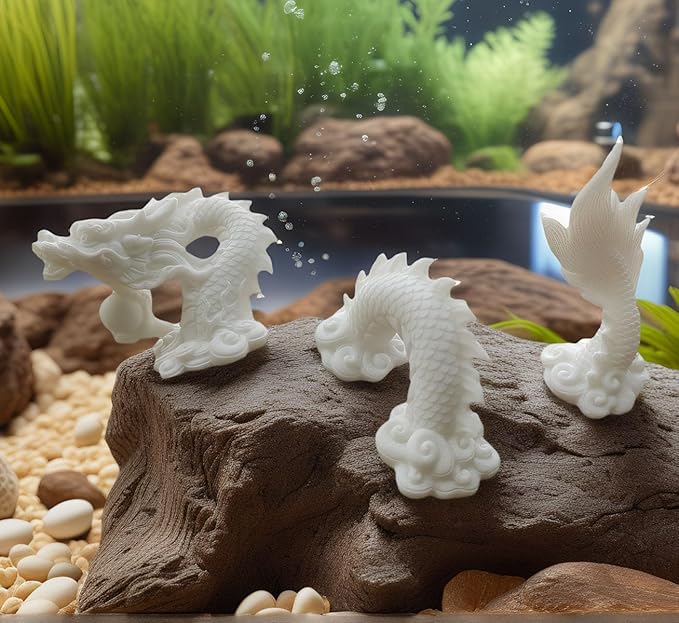 livelyfish Aquarium Dragon Statue Sandstone Ornaments Asian Fish Tank Decor for Freshwater Saltwater Tank Landscape Garden Decorations (White)