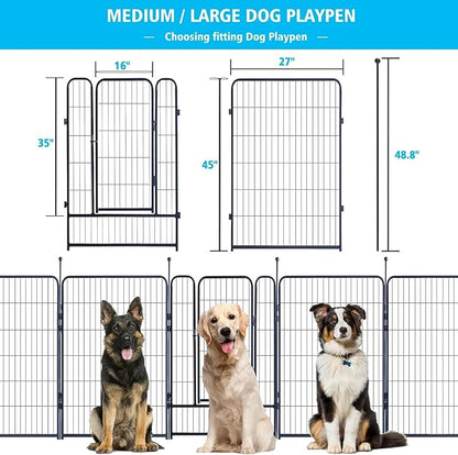 Dog Playpen,Portable Outdoor Dog Fence, Dog Playpen for Large/Medium/Small Dogs, Dog Fences for The Yard,with Doors Foldable Metal (40 Panels, 45 inch)
