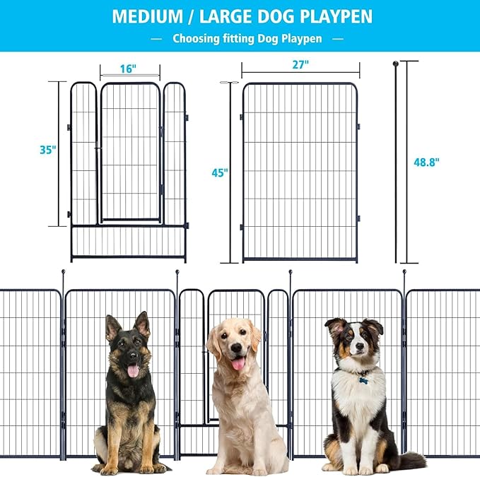 Dog Playpen,Portable Outdoor Dog Fence, Playpen for Large/Medium/Small Dogs, Dog Fences for The Yard,with Doors Foldable Metal Dog playpen (32 Panels, 45 inch)