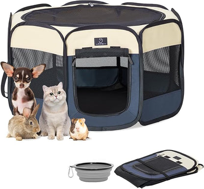 A4Pet Portable Dog Playpen for Small Dogs, 27" Foldable Small Pet Playpen for Puppy/Cat/Rabbit/Chick, Indoor Cat Playpen with Removable Zipper & Mesh Panel(11_ _ 7.5_)