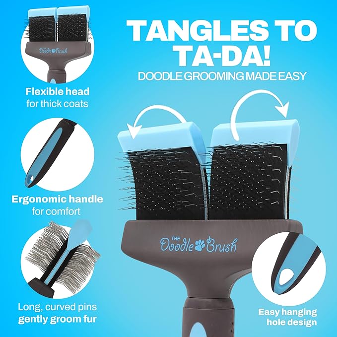 Slicker and Detangling Dog Brush for Cockapoo, Goldendoodle, Poodle, Long Haired Dogs (Double Head)