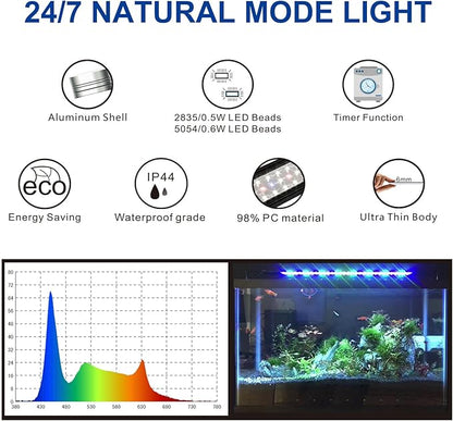 OYO WATER Aquarium LED Light 48"-56" with Timer, 24/7 Cycle, 5 Dimmable Brightness, Sunrise/Sunset Simulation for 10/20/30/55 Gallon Fish Tank