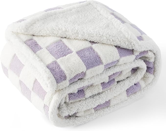 Lesure Waterproof Dog Blanket for Large Dogs - Washable Double Sided Dog Blankets with Warm Jacquard Shag and Soft Sherpa Fleece, Pet Cat Blanket for Bed Protection, 3D Textured Cloud, Purple