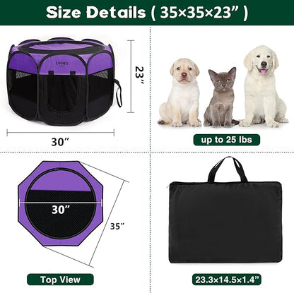 Love's cabin Pet Puppy Dog Playpen, Medium Dog Tent Crates Cage Indoor/Outdoor, Portable Playpen for Dog and Cat, Foldable Pop Up Dog Kennel Playpen with Carring Case, Removable Zipper Top, Purple