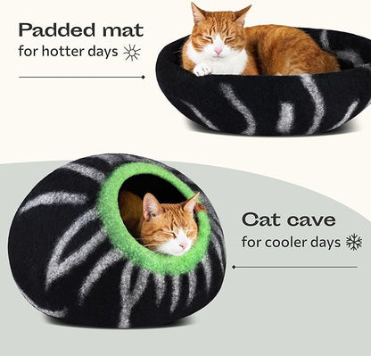 MEOWFIA Cat Cave  Premium Felt Cat Bed for Indoor Cats, Handmade 100% Merino Wool (Large, Shining Tiger)