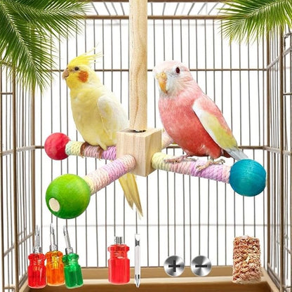Parakeet Toys, Bird Toy Conure Grass Mat Budgie Shredder Hanging Set Cockatiel Foraging Toys Parrot Climbing WallToy Lovebird Cage Accessories for Small Birds (360 Spinning Toy)