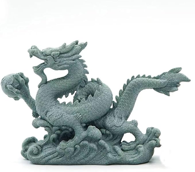 livelyfish Sandstone Chinese Dragon Statues, Aquarium Fish Tank Decorations Asian Garden Home Office Tabletop Small Accessories Decor for Wealth Success Lucky,A