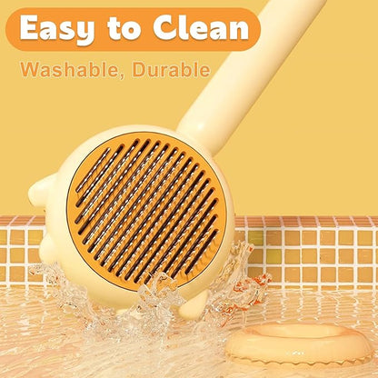 Paw Cat Brush with Release Button, Self Cleaning Cat Brush for Shedding, Cat Hair Brush for Grooming Long and Short Haired Cats Dogs (Yellow)