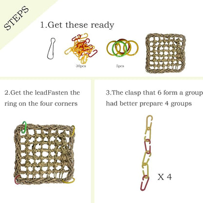 Bird Seagrass Mat,Natural Sea-Weed Woven Parrot Hammock Swing Mats Birds Foraging Wall Colorful Chewing Toy Lovebird Movable Hanging Hammocks Rocking Toys Parakeets Climbing Pad