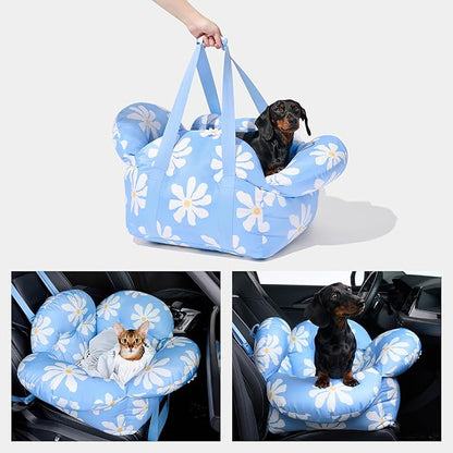 VETRESKA Pet Car Seat for Small Dogs - Washable Cat Carrier for Car Seat Portable Puppy Dog Bed, Pet Travel Carrier Bed with Safety Clip-On Leas