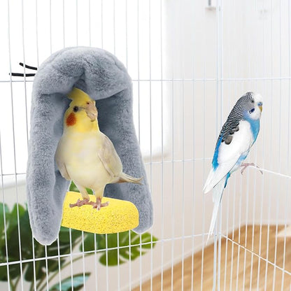 Cozy Bird Blanket Parrot Cage Snuggle Hut Warm Bird Nest House Bed Hanging Hammock for Parakeet Cockatiel Conure African Grey (Medium, Grey)