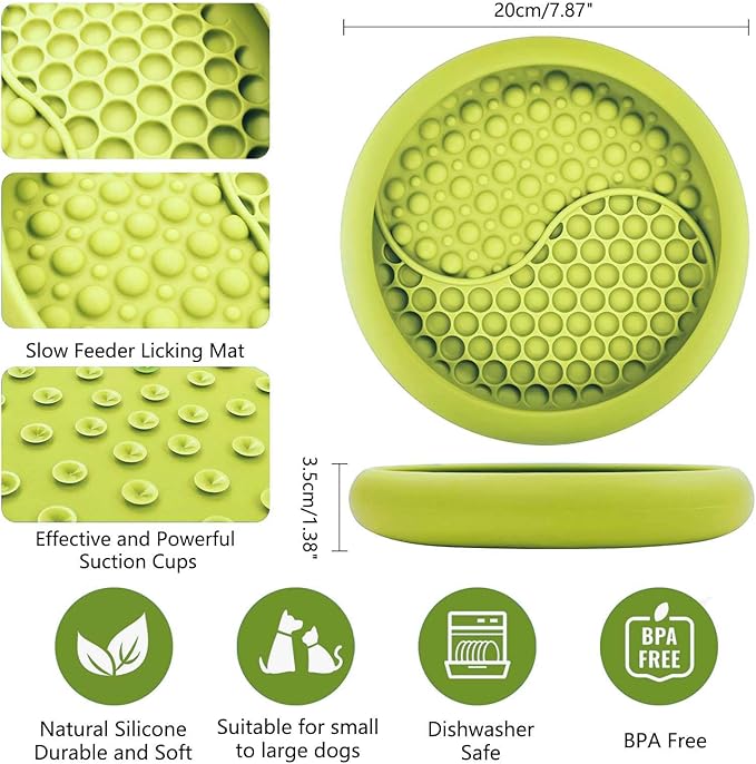 Dog Lick Bowl, Non-Slip Dog Slow Feeder Licking Mat Treat Dispenser, Interactive and Enrichment Toys, Boredom & Anxiety Reducer, BPA Free Silicone (Green, Large)