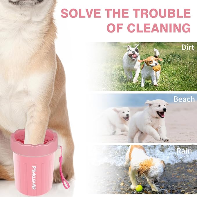 Dog Paw Cleaner for Dogs, (with 3Pcs Absorbent Towels & Adjustable Bath Brush) Dog Paw Washer, Pet Foot Cleaner (Pink, Small)