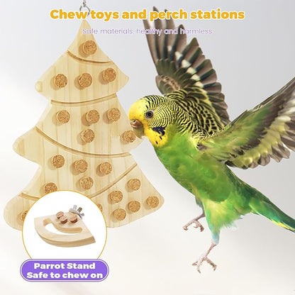 2 Pcs Bird Chew Toy Wooden Foraging Toys, Hanging Wooden Puzzle Foraging,Parrot Cork Stopper Toys Birds Feeding Toy,2 Pcs Bird Cage Food Holder Fruit, for Small and Medium Parrots(E)