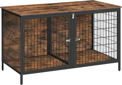 Dog Crate Furniture for 2 Dogs, 43.3" Dog Kennel with Removable Divider, Heavy Sturdy Dog Furniture Style Double Cage for Small Medium Dog, Indoor Pet House End Table, Rustic Brown DCHR1201
