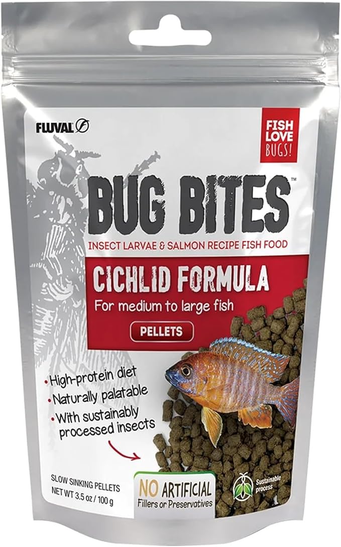Fluval Bug Bites Cichlid Fish Food, Pellets for Medium to Large Sized Fish, 3.53 oz., A6581