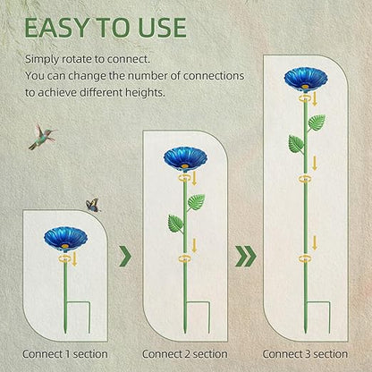 4Pcs Bee Watering Station, Metal Bird Water Feeder Butterfly Bath Bowl, Colorful Flower Shape Pollinator Watering Stake for Outdoor Yard Garden Decor (Red,Green,Blue,Yellow)