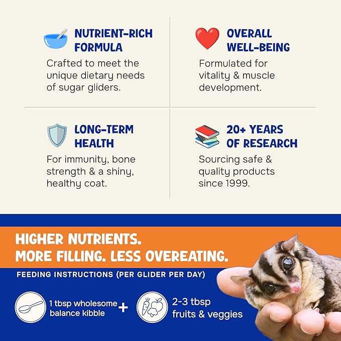 Wholesome Balance Sugar Glider Food - Sweet Potato | 12 Ounces of Premium Dense Food for Sugar Gliders and Small Animals - 1 Month Supply