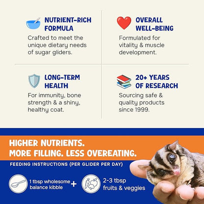Wholesome Balance Sugar Glider Food - Sweet Potato | 12 Ounces of Premium Dense Food for Sugar Gliders and Small Animals - 1 Month Supply
