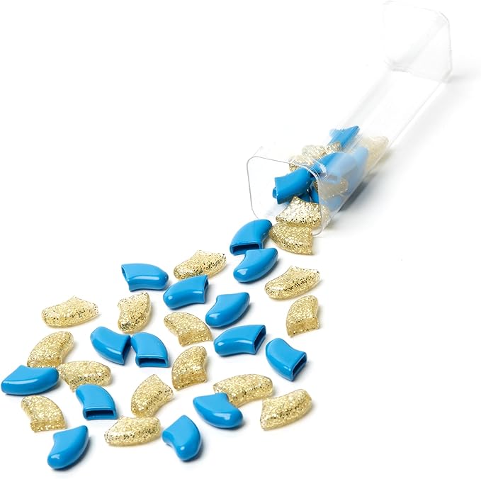Soft Claws Nail Caps for Dogs with Non-Slip Design Made in USA - 40 Dog Nail Covers for Long-Lasting Protection of Floors and Furniture - Blue & Gold Sparkle, XXL