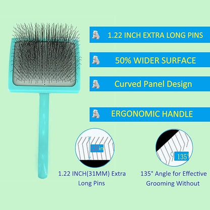 Extra Long 31mm Pin Dog Grooming Brush & Pet Comb Value Kit, Dog Brushes for Medium & Long Haired Dogs - Goldendoodle, Labradoodle, Poodles Hair Brush