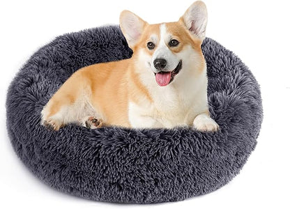 NOYAL Calming Donut Dog Bed for Small to Medium Dogs & Cats - Plush Faux Fur Anti-Anxiety Pet Bed with Machine Washable Cover & Non-Slip Base