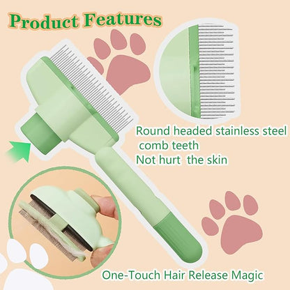 Cat Comb Dog Comb Pet Hair Removal Tool Flea Comb for Cats and Dog Lice Comb Cat Brush with Release Button Self-Cleaning with Long & Short Stainless Steel Metal Teeth for Shedding