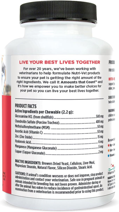 Nutri-Vet Advanced Strength Hip & Joint Chewable Dog Supplements - Formulated with Glucosamine & Chondroitin to Support Dog Cartilage & Mobility - 150 Tablets