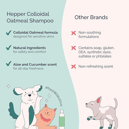 Hepper Oatmeal Shampoo for Dogs, Cats and Other Pets - All Natural Pet Shampoo: No Dog Soap, Cat Soap or Pet Soap - Dog Shampoo Sensitive Skin, Dog Dry Skin, Dog Itchy Skin Treatment -Cucumber & Aloe