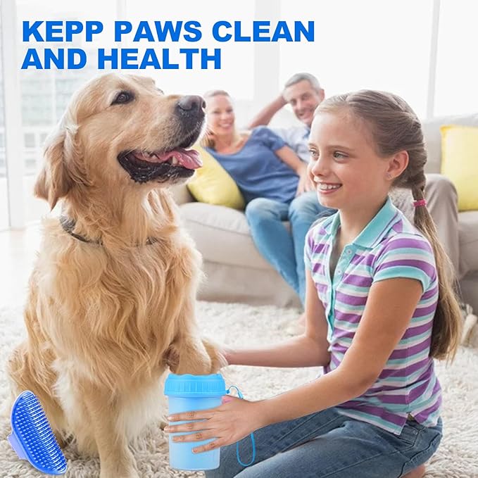 Dog Paw Cleaner, Medium, Blue - Effective, Safe, Portable Silicone Bristles Cleaning Brush. A Great Gift. Includes Free Bath Brush and 90-day Guarantee. For Active Dog Owners