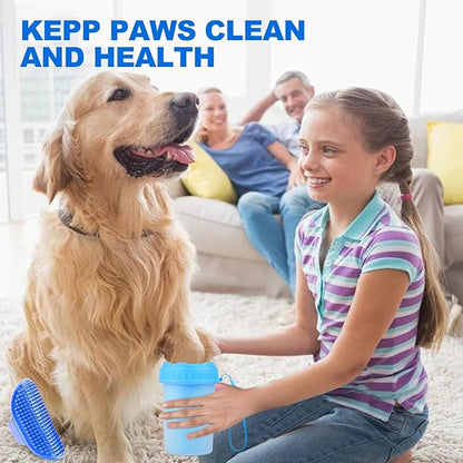 Dog Paw Cleaner, Medium, Blue - Effective, Safe, Portable Silicone Bristles Cleaning Brush. A Great Gift. Includes Free Bath Brush and 90-day Guarantee. For Active Dog Owners