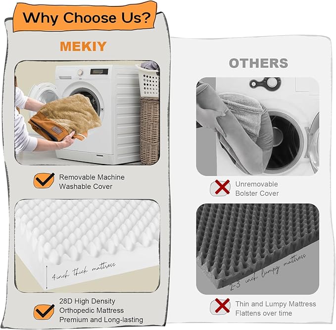 Large Dog Bed Orthopedic Washable, Orthopedic Dog Beds for Large Dogs, Washable Cover Removable Bolster and Non-Slip Bottom Large Pet Beds, XL XLarge Extra Large Dogs - Orange Dog Bed