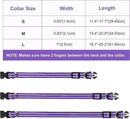 AUAUY Reflective Nylon Dog Collars, Adjustable Classic Pet Collars with Soft Neoprene Padding, Double Security Dual D-Ring and Quick Release Buckle for Small Puppy, Medium and Large Dogs (Purple-M)