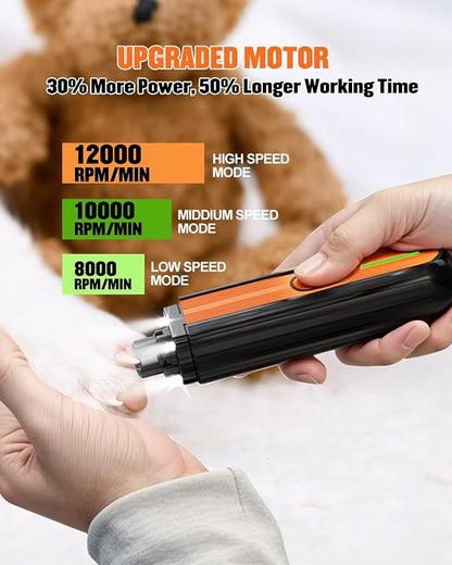 Super Powerful Dog Nail Trimmers, Dog Nail Clipper and Dog Nail Grinder Combo, Ultra Quiet, 3 Speeds, 4 Bright Lights, with Travel Lock, for Small, Meddium and Large Dogs, Cats, Small Animals