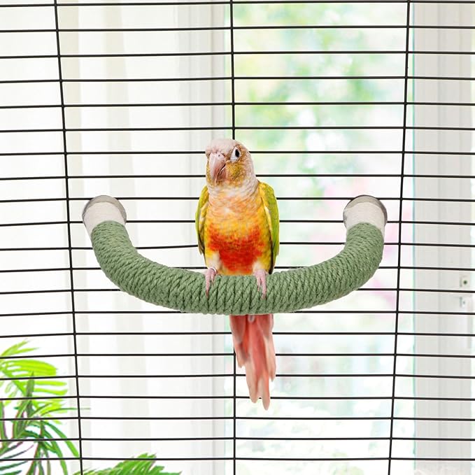 Hypeety Bird Perches Parrot U Shape Natural Wood Hemp Rope Stand Perch Bird Stick Paw Grinding Perch Birdcage Accessories Perch Standing Toy for Budgies Parakeet Cockatiel Conures