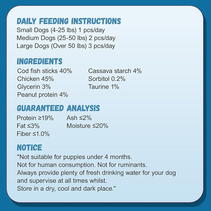 Chicken Wrapped Cod Sticks Dog Treats, Rawhide Free Dog Chewy Natural Training Rewards Snacks Dog Treats for Small Medium Large Dogs 15-17 Counts