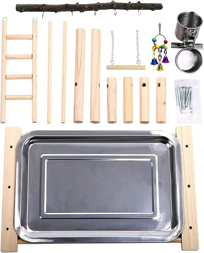 PINVNBY Bird Playground Birdcage Playstand Pet Bird Perch Platform Stand Parrot Play Gym Parakeet Cage Decor Budgie Perch Stand with Feeder Seed Cups Ladder Chew Toys for Small Animals Parrot Parakeet