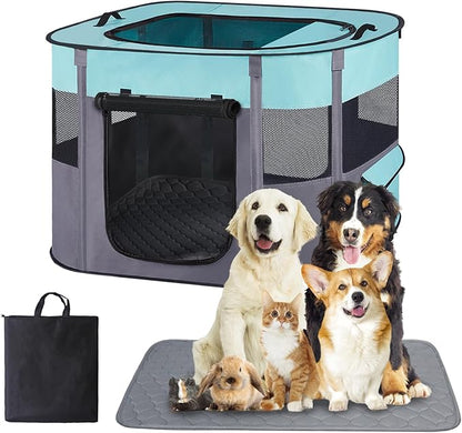 Portable Dog Playpen,Foldable Dog Cat Kennel Tent Cage,Dog Cat Rabbit Crates for Travel Water-Resistant Breathable Shade Cover,Indoor Outdoor Travel Camping Use for Small Puppy Pet Green L