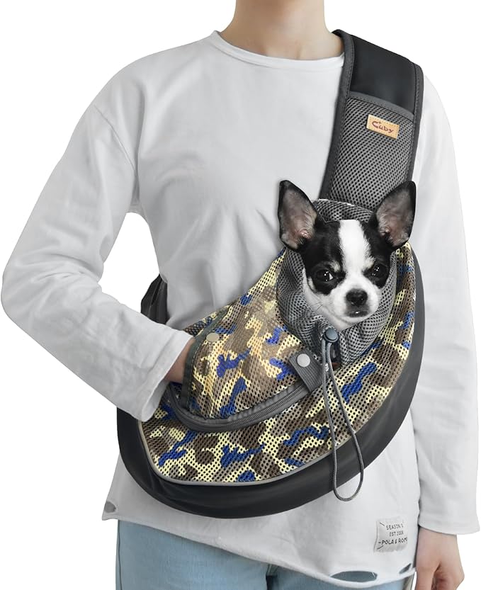 Cuby Pet Dog Sling Carrier for Small Dogs Cats Breathable Mesh Travel Safe Sling Bag Carrier for Dogs Cats Puppy (M Camouflage)