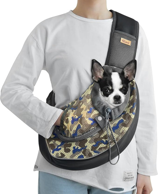 Cuby Pet Dog Sling Carrier for Small Dogs Cats Breathable Mesh Travel Safe Sling Bag Carrier for Dogs Cats Puppy (M Camouflage)