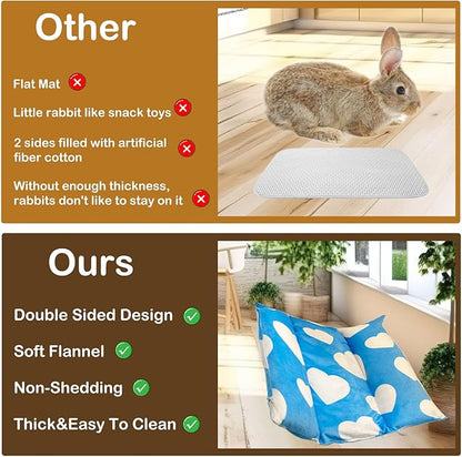 16.5 X 18in Removable and Washable Soft Rabbit Bed, Thickened and Softer Bunny Bed, Double-Sided Plush Rabbit Beds,Rabbits Concave Bed,Small Beds for Animals Indoor,Blue