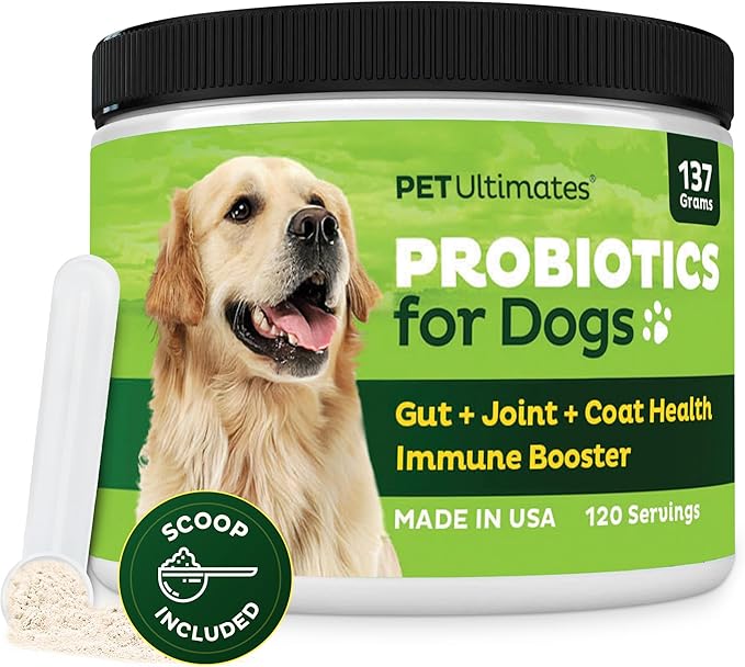 Pet Ultimates Probiotics for Dogs  22-Species Dog Probiotics for Digestive Support & Antibiotics Recovery  Skin and Coat Supplement, Enhances Vitality  Dog Health Supplies (1 Pack)