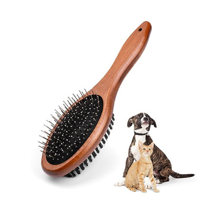 Double-Sided Pet Slicker Brush for Dogs and Cats - Professional Grooming Comb with Pins and Bristles - Ideal for Long and Short Hair - Shedding and Tangle Removal - Durable and Gentle Brush