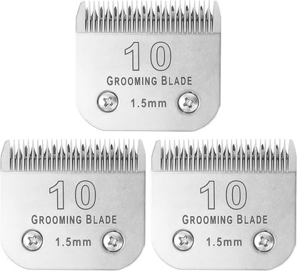 3 Pcs Size 10# Detachable Dog Grooming Blades, Compatible with Andis, Oster A5, Wahl KM10 Series Clippers, Cut Length 1.5mm, Silver (10# 1.5mm, 3Pcs)