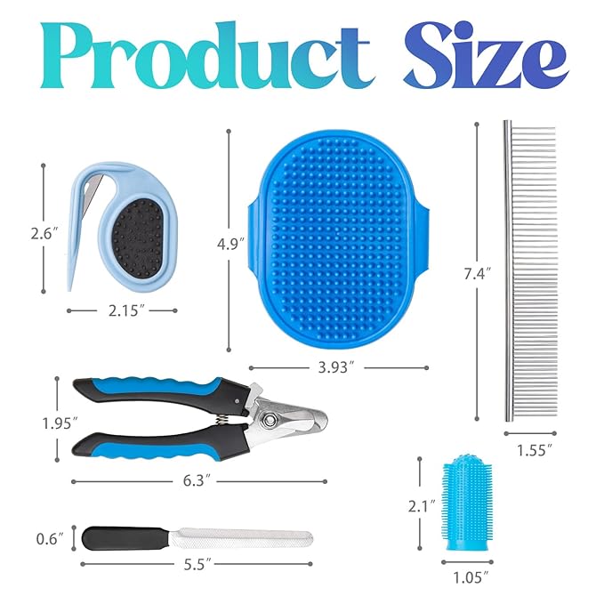 6 PCS Grooming Kit for Dogs Cats Comb Deshedding Dog Brush Pet Knot Opener Cleaning Slicker Brush Nail Clipper Toothbrush Pet Hair Removal Tool Washing Supplies for Small Medium Large Dog Cat