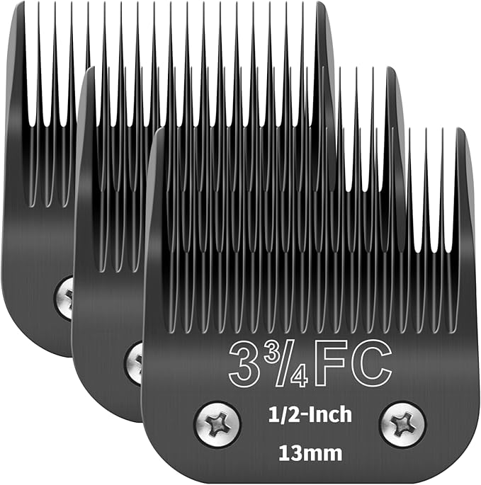 3-3/4FC Detachable Pet Dog Grooming Blades, Compatible with Ainds, Oster A5, Wahl KM-10 and Other Series Clippers, Size: 3-3/4FC Blade 1/2-Inch 13mm Cut Length. Black-3Pcs.